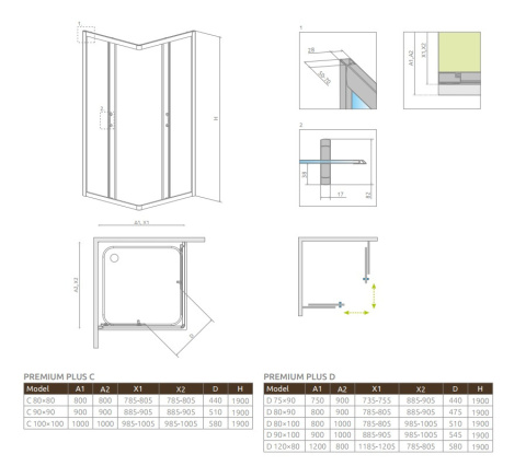 Radaway Premium Plus C kabina prysznicowa 90x90 cm kwadratowa chrom/szkło przezroczyste 30453-01-01N
