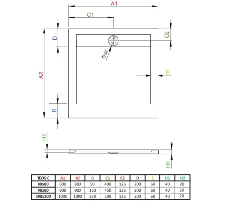 Radaway Teos C brodzik 90x90 cm kwadratowy biały HTC9090-04