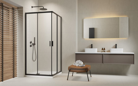 Wpisz KOD: PROMO - 10% Radaway Alienta Black D kabina prysznicowa 90x80 cm prostokątna czarny mat/szkło przezroczyste 10258090-54-01