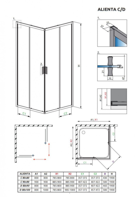 Wpisz KOD: PROMO - 10% Radaway Alienta Black D kabina prysznicowa 90x80 cm prostokątna czarny mat/szkło przezroczyste 10258090-54-01