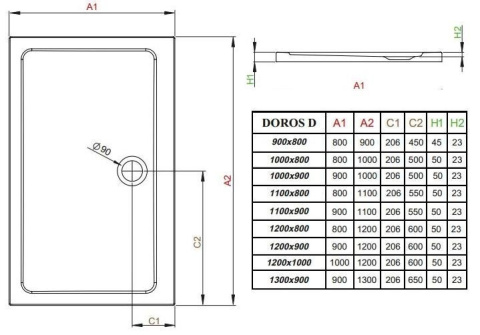 Wpisz KOD: PROMO - 10% Radaway Doros Plus D brodzik 120x90 cm prostokątny biały SDRPD1290-01