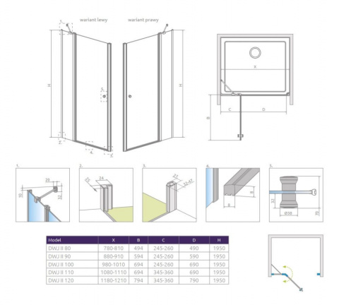 Wpisz KOD: PROMO - 10% Radaway Eos DWJ II drzwi prysznicowe 80 cm wnękowe lewe chrom/szkło przezroczyste 13799440-01L