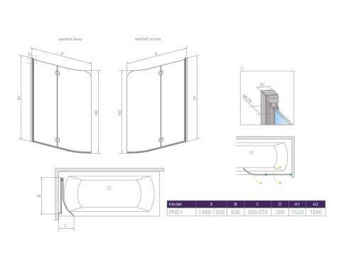 Wpisz KOD: PROMO - 10% Radaway Eos PND II drzwi parawanu 130 cm 2-częściowy chrom połysk/szkło przezroczyste 1206213-01R