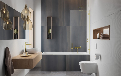 Wpisz KOD: PROMO - 10% Radaway Essenza Pro Brushed Gold PNJ II parawan nawannowy 60 cm złoty szczotkowany/szkło przezroczyste 10101060-99-01