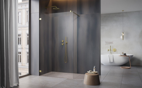 Wpisz KOD: PROMO - 10% Radaway Essenza Pro Brushed Gold Walk-In ścianka prysznicowa 60 cm złoty szczotkowany/szkło przezroczyste 10103060-99-01