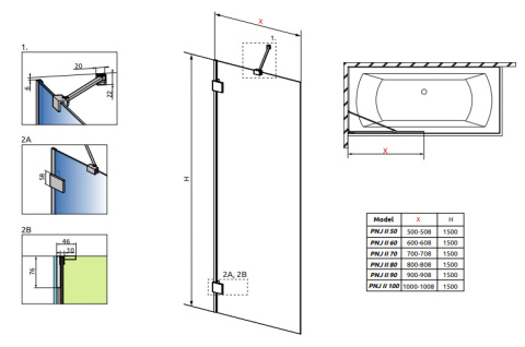Radaway Essenza Pro Brushed Gunmetal PNJ II parawan nawannowy 70 cm gunmetal szczotkowany/szkło przezroczyste 10101070-92-01