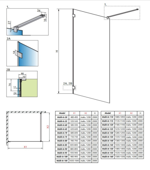 Radaway Essenza Pro Gold Walk-In ścianka prysznicowa 55 cm wolnostojąca złoty połysk/szkło przezroczyste 10103055-09-01