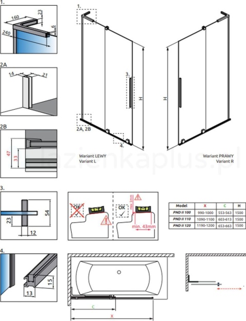 Wpisz KOD: PROMO - 10% Radaway Furo SL PND II drzwi parawanu 53,8 cm lewe chrom połysk/szkło przezroczyste 10309538-01-01L