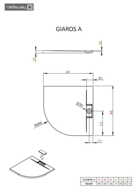 Wpisz KOD: PROMO - 10% Radaway Giaros A brodzik 90x90 cm półokrągły biały MKGA9090-03