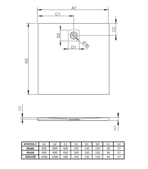 Wpisz KOD: PROMO - 10% Radaway Kyntos C brodzik 80x80 cm kwadratowy czarny HKC8080-54