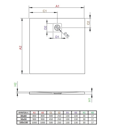 Wpisz KOD: PROMO - 10% Radaway Kyntos C brodzik 90x90 cm kwadratowy cemento HKC9090-74