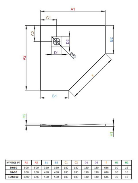 Wpisz KOD: PROMO - 10% Radaway Kyntos PT brodzik pięciokątny 90x90 cm biały HKPT9090-04