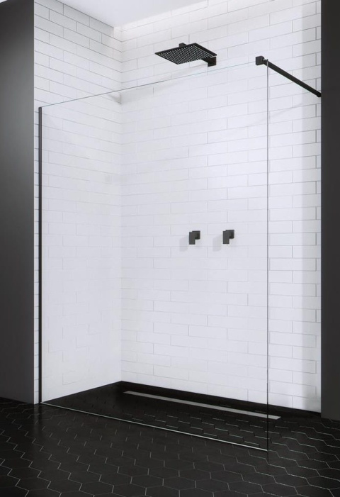 Wpisz KOD: PROMO - 10% Radaway Modo New II Black Walk-In ścianka 80 cm czarny mat/szkło przezroczyste 389084-54-01