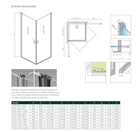 Wpisz KOD: PROMO - 10% Radaway Modo New II Black Walk-In ścianka 90 cm czarny mat/szkło przezroczyste 389094-54-01
