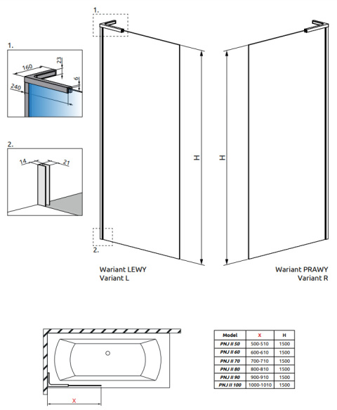 Radaway Modo SL PNJ II parawan nawannowy 90 cm 1-częściowy chrom połysk/szkło przezroczyste 10316090-01-01L