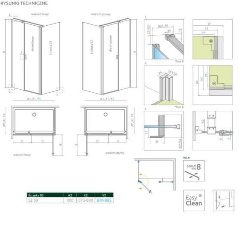 Radaway Nes 8 Black KDS II ścianka prysznicowa 90 cm boczna czarny mat/szkło przezroczyste 10080090-54-01