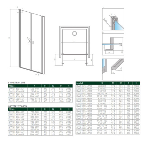 Radaway Nes 8 DWD I drzwi prysznicowe 50 cm lewe chrom/szkło przezroczyste 10077050-01-01L