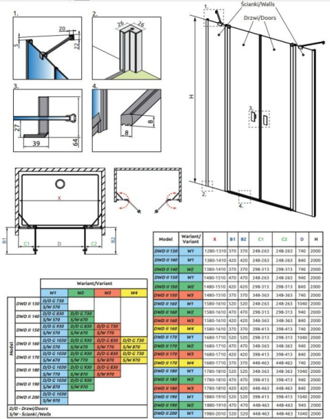 Radaway Nes Black DWD II drzwi prysznicowe 103 cm czarny mat/szkło przezroczyste 10037103-54-01