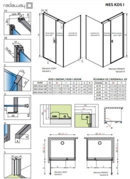 Radaway Nes Black KDS I ścianka prysznicowa 90 cm boczna S1/S3 czarny mat/szkło przezroczyste 10043090-54-01