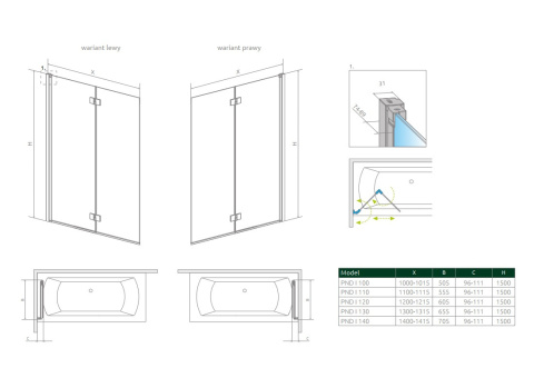 Radaway Nes Black PND I parawan nawannowy 100 cm prawy czarny mat/szkło przezroczyste 10010100-54-01R
