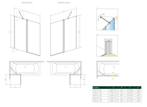 Radaway Nes Black PND II parawan nawannowy 120 cm prawy czarny mat/szkło przezroczyste 10009120-54-01R