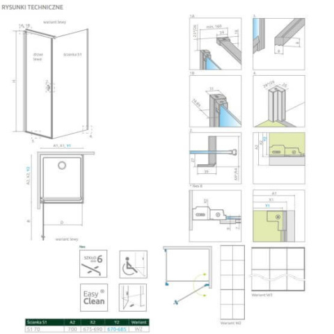 Radaway Nes Black S1 ścianka prysznicowa 70 cm boczna czarny mat/szkło Factory 10039070-54-55