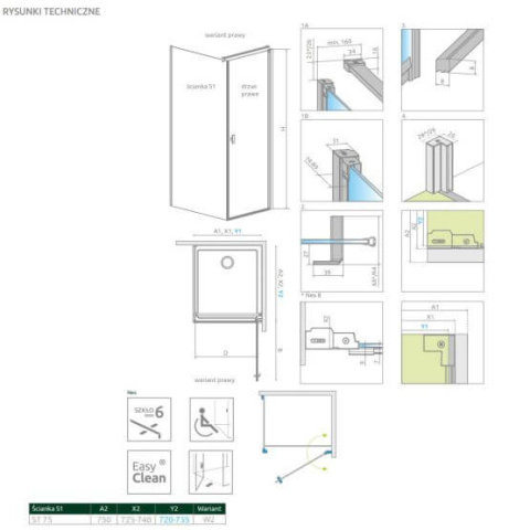 Radaway Nes Black S1 ścianka prysznicowa 75 cm boczna czarny mat/szkło Frame 10039075-54-56