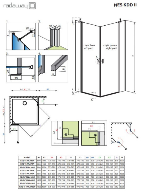 Radaway Nes KDD II drzwi prysznicowe 90 cm lewe chrom/szkło przezroczyste 10031090-01-01L