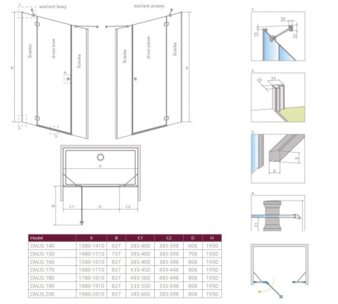 Radaway Torrenta DWJS drzwi prysznicowe 61,2 cm prawe chrom/szkło przezroczyste 1320612-01-01R