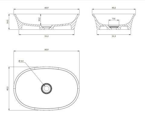 Omnires Classica M+ Umywalka nablatowa 61x40 cm biały mat CLASSICAUNBM