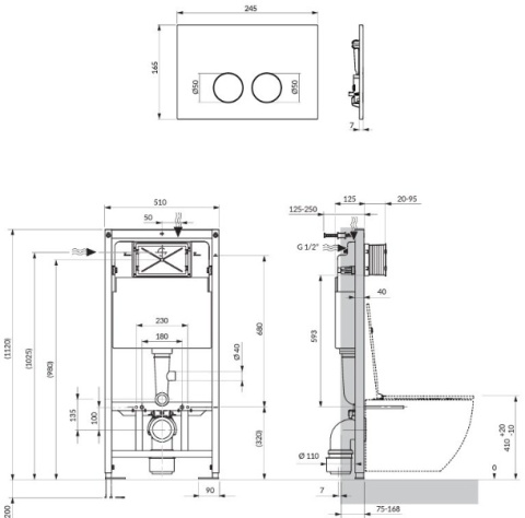 Omnires Flush Set Strongframe stelaż podtynkowy do WC z ECO spłukiwaniem przycisk spłukujący biały mat STFWCECO1M-RWM