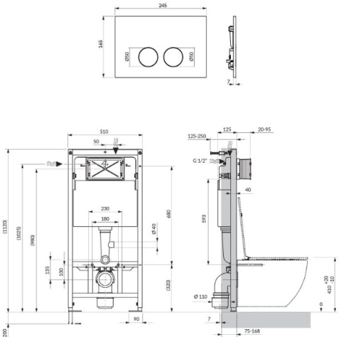 Omnires Flush Set Strongframe stelaż podtynkowy do WC z ECO spłukiwaniem przycisk spłukujący złoty połysk STFWCECO1M-RGL