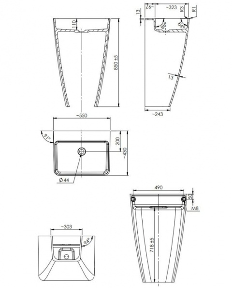 Omnires Parma M+ Umywalka wolnostojąca 55x43 cm bez otworu na baterię biała PARMAUWBOBP