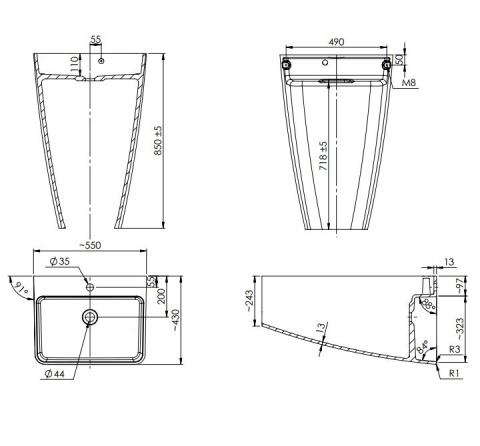 Omnires Parma M+ Umywalka wolnostojąca 55x43 cm z otworem na baterię biała PARMAUWBP