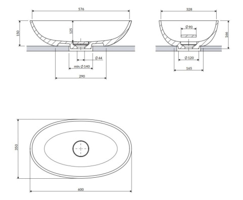 Omnires Shell M+ Umywalka nablatowa 60x35 cm black lava SHELLUNBLV