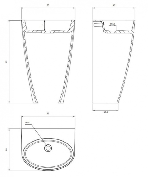 Omnires Siena M+ Umywalka wolnostojąca 55x43 cm bez otworu na baterię biały połysk SIENAUWBOBP