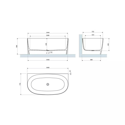 Omnires VALENCIA M+ wanna przyścienna, 148 x 77 cm, biały mat VALENCIA148WPBM