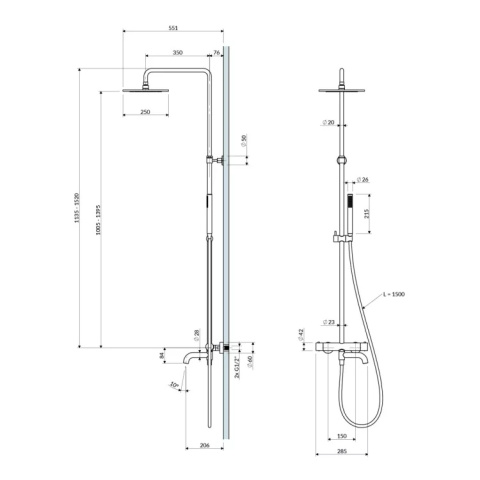 Omnires Y termostatyczny system wannowy natynkowy, czarny półmat Y1234BL