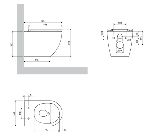 Omnires miska toaletowa wisząca SILENT POWER™ z deską wolnoopadającą, 54 x 37 cm OTTAWACSPMWBP