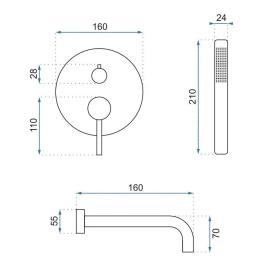 Rea Bateria wannowa podtynkowa Lungo Złota Szczotkowana + Box REA-B7503