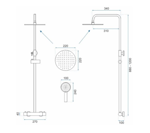 Rea ZESTAW PRYSZNICOWY Z TERMOSTATEM PAROT Złoty Szczotkowany REA-P2323