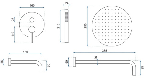 Rea Zestaw wannowo-prysznicowy podtynkowy Lungo złoty szczotkowany + BOX REA-P6609