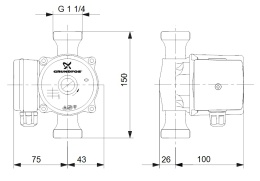 Grundfos UP 20-30N 150 Bezdławicowa pompa obiegowa c.w.u, 1x230V, 10bar, PN10 kod 59643500