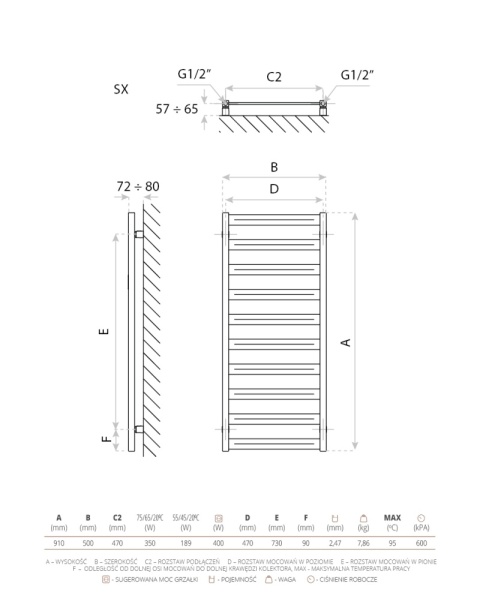 Lavita Grzejnik łazienkowy Hermes Black 910 5903918026825