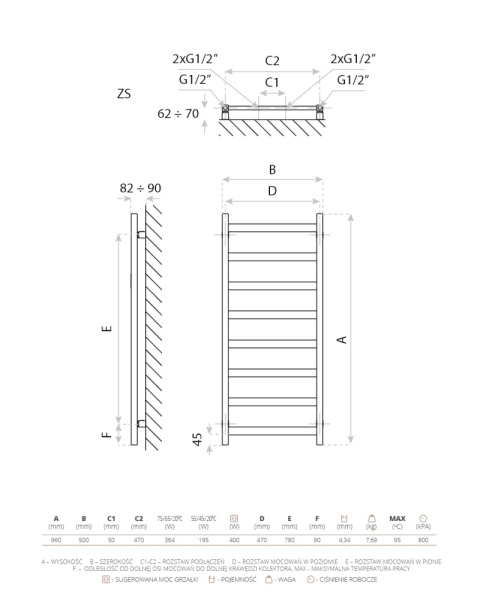 Lavita Grzejnik łazienkowy elektryczny Lungo White 960 z grzałką White 5903918481402