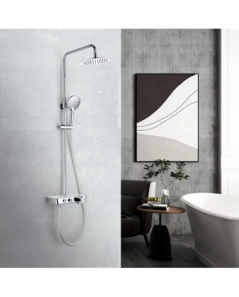 Lavita Natynkowy zestaw prysznicowy termostatyczny z deszczownicą i szklaną półką Cetus Chrome 5900378346296