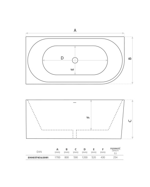 Lavita Wanna wolnostojąca przyścienna narożna Oklahoma 1700 Prawa 5900378345091