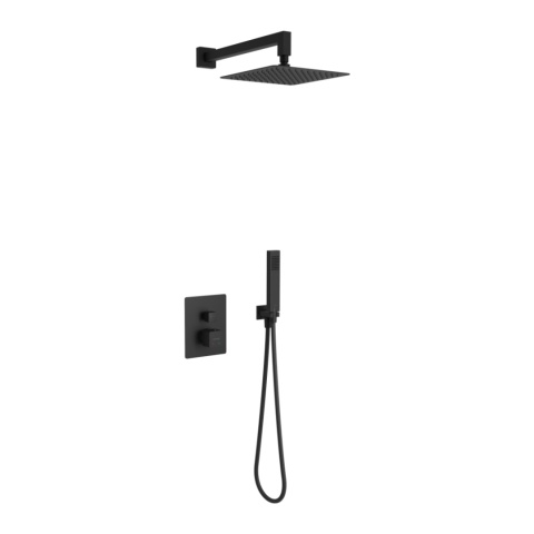 Excellent Keria zestaw prysznicowo-wannowy podtynkowy z deszczownicą 25 x 25 cm, 3f, termostatyczny, czarny mat AREX.SET.2048BL