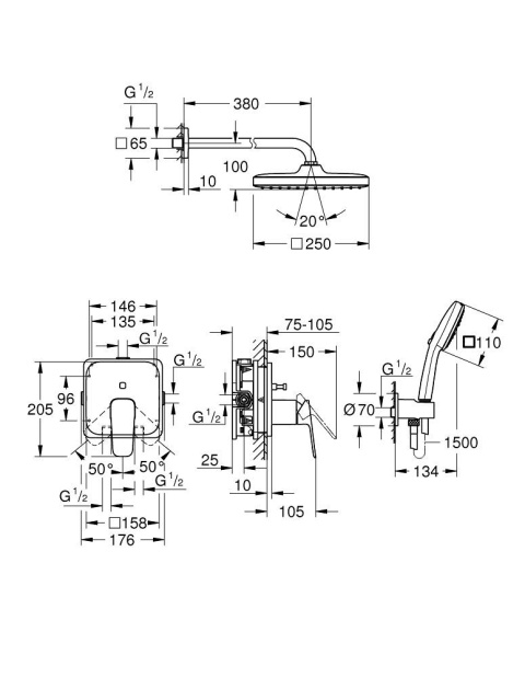 GROHE Cubeo Podtynkowy zestaw prysznicowy z deszczownicą Tempesta 250 chrom 1053360000