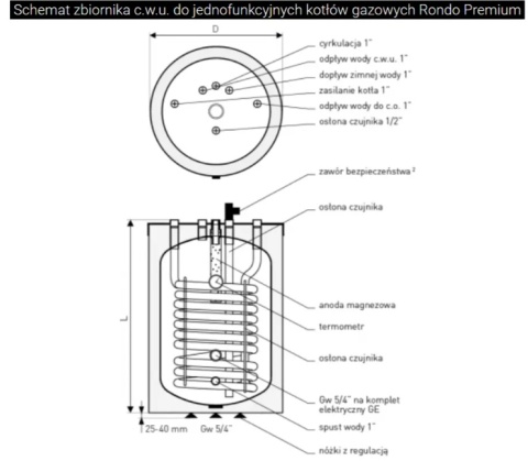 Galmet zbiornik c.w.u. do jednofunkcyjnych kotłów gazowych Rondo Premium SGW(S) 140l 26-14750
